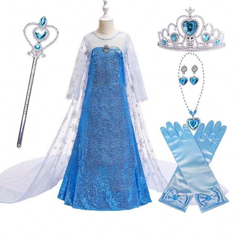 Copii Costum fetiță Rochie albastră Snow Queen Cape Prințesa Elsa Rochie HCGD-047