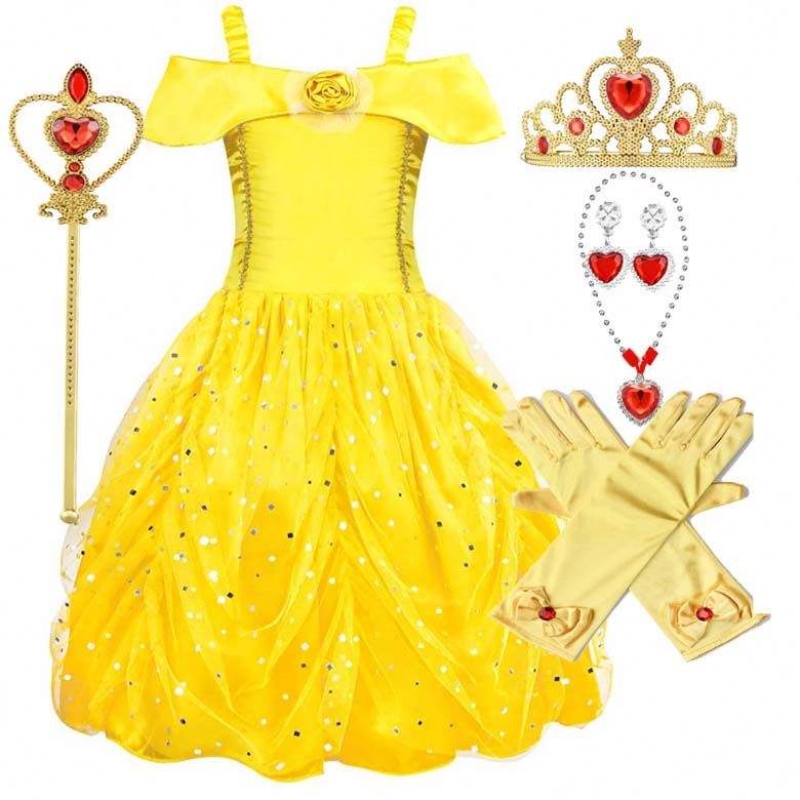 Fancy Halloween de Crăciun petrecere de ziua denaștere Carnaval Galben Ballcown Prințesă Dress Up Little Fetiță Belle Rochii HCBL-007