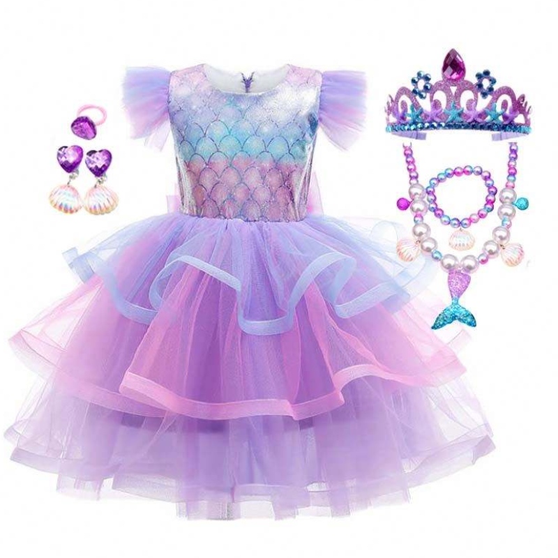 2022 Rochie de petrecere denaștere pentru fete Sirena Coroană Colier Prințesa Girl Rochie pentru copii pentru copii HCMM-004