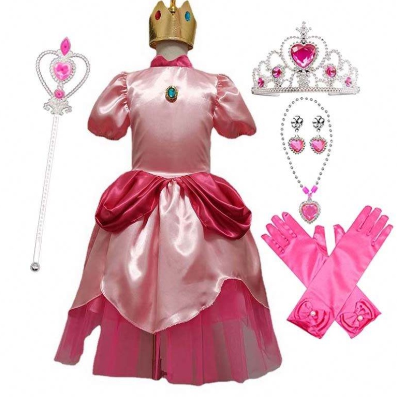 Carnaval cosplay pentru fete petreceri Crăciun super fratele desen animat roz prințesa piersică costum cu coroană hcmu-006