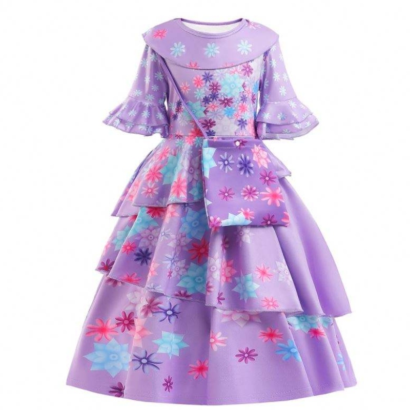 2022 Costum de modănou pentru copii Encanto Isabella cosplay cu flori imprimate zilnic rochie pentru fată cu geantă