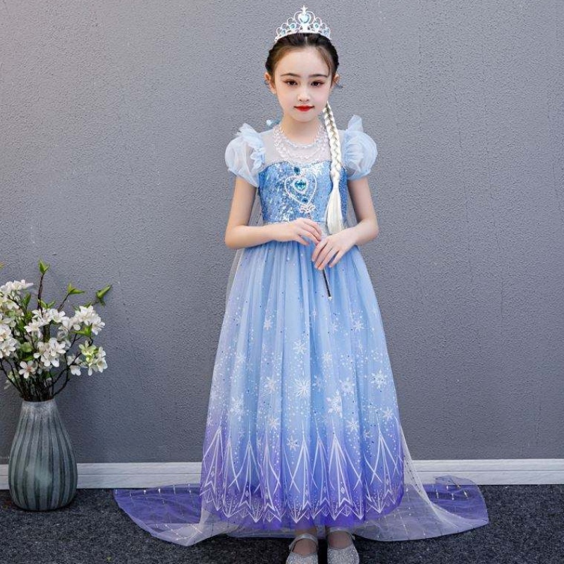 Baige 2021 New Blue Elsa Anna Girl Party Rochie cosplay se îmbracă prințesă cu colier handmade și pelerină lungă