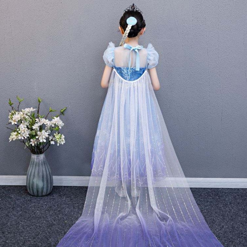 Baige 2021 New Blue Elsa Anna Girl Party Rochie cosplay se îmbracă prințesă cu colier handmade și pelerină lungă