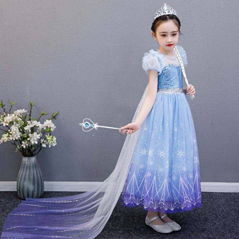 Baige 2021 New Blue Elsa Anna Girl Party Rochie cosplay se îmbracă prințesă cu colier handmade și pelerină lungă