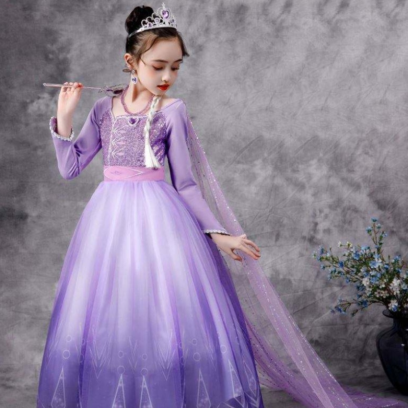 Costum Baige New Elsa 2 fete Prințesa Rochii Snow Queen Birthday Party Fancy Cosplay Cosplay cu mânecă lungă