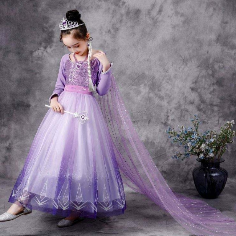 Costum Baige New Elsa 2 fete Prințesa Rochii Snow Queen Birthday Party Fancy Cosplay Cosplay cu mânecă lungă