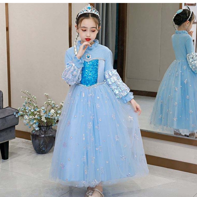 rochie cu mânecă ong rochie elsa cosplay costum costum de fete cu paiete