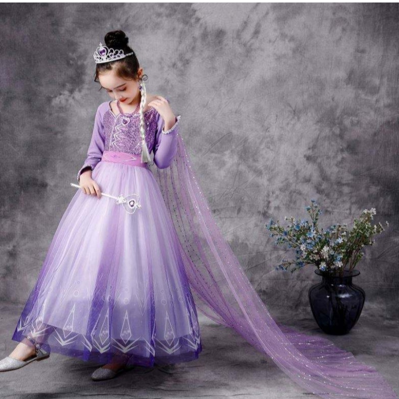 rochie cu mânecă ong rochie elsa cosplay costum costum de fete cu paiete