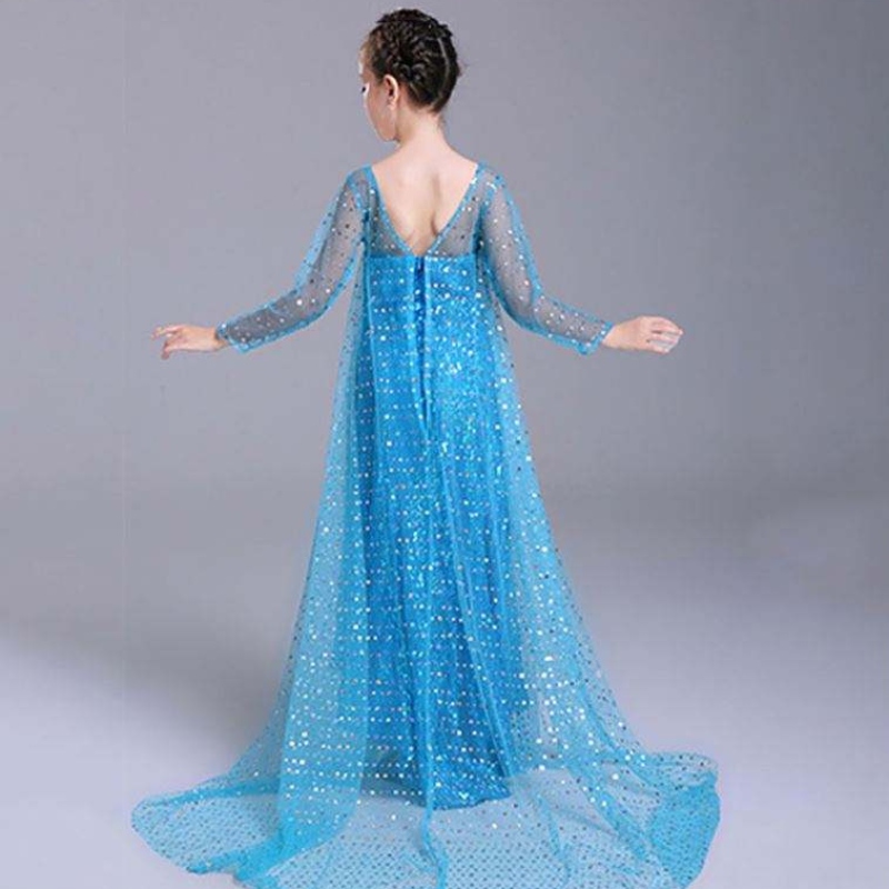 Elsa rochie pentru copii Costum Snow Queen 2 Elsa Blue Blue Pink Sequined Rochie cu mânecă lungă TV&Costume de film pentru fete