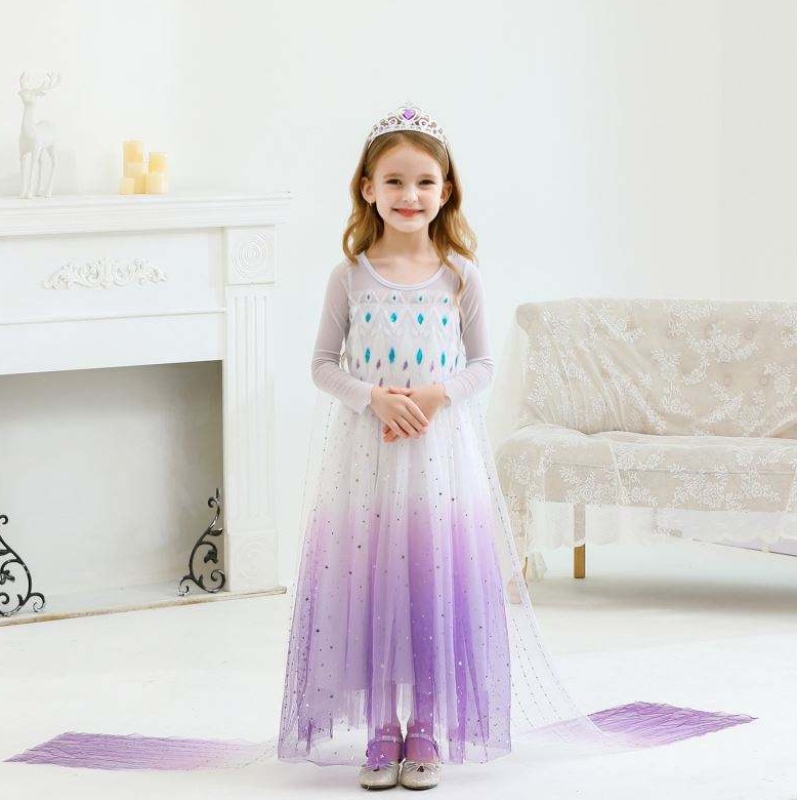 Noua fată prințesă Elsa Rochie pentru copii rochie de vară pentru fete rochie elsa violet pentru copii 2-10 ani