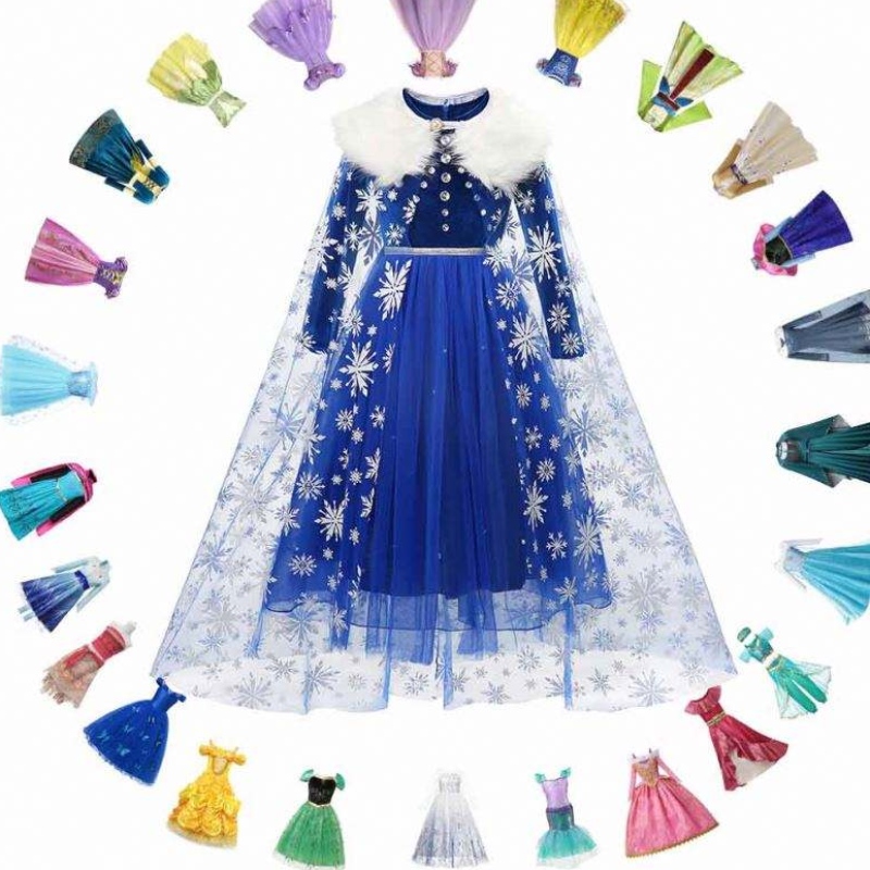 Prințesa Elsa Rochie de iarnă Fete cu mânecă lungă Frozen2 Costum de Halloween Copii Rapunzel Tiana Mulan Cosplay