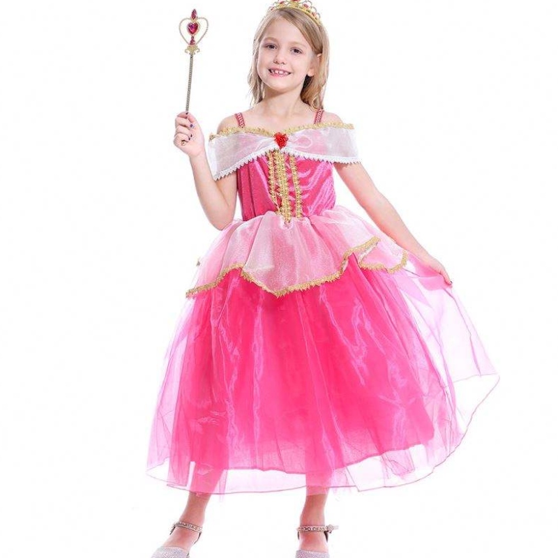 Fete Aurora Prințesă Rochie cu mâneci lungi de pe umăr dantelă Robe Kids Helloween/christmas Cadou Party Party Outfits