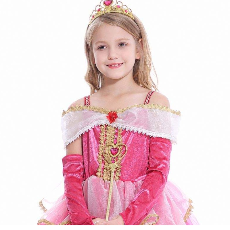 Fete Aurora Prințesă Rochie cu mâneci lungi de pe umăr dantelă Robe Kids Helloween/christmas Cadou Party Party Outfits