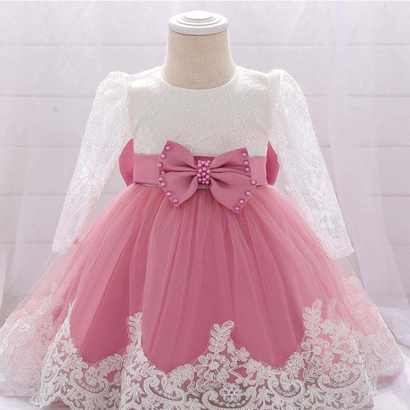 Baige Flower Girl Party Purtă rochie de botez occidental din dantelănou -născuți rochii de botez