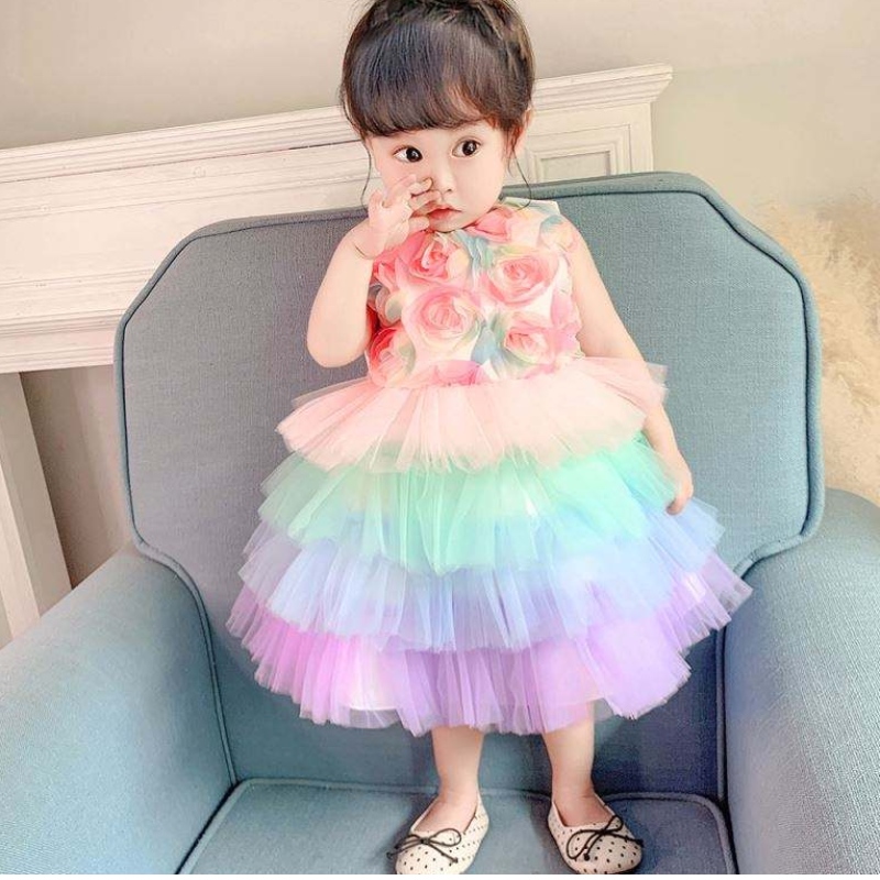 Baige Flower Flower Girl Girl Birthday Princess Dress Tort