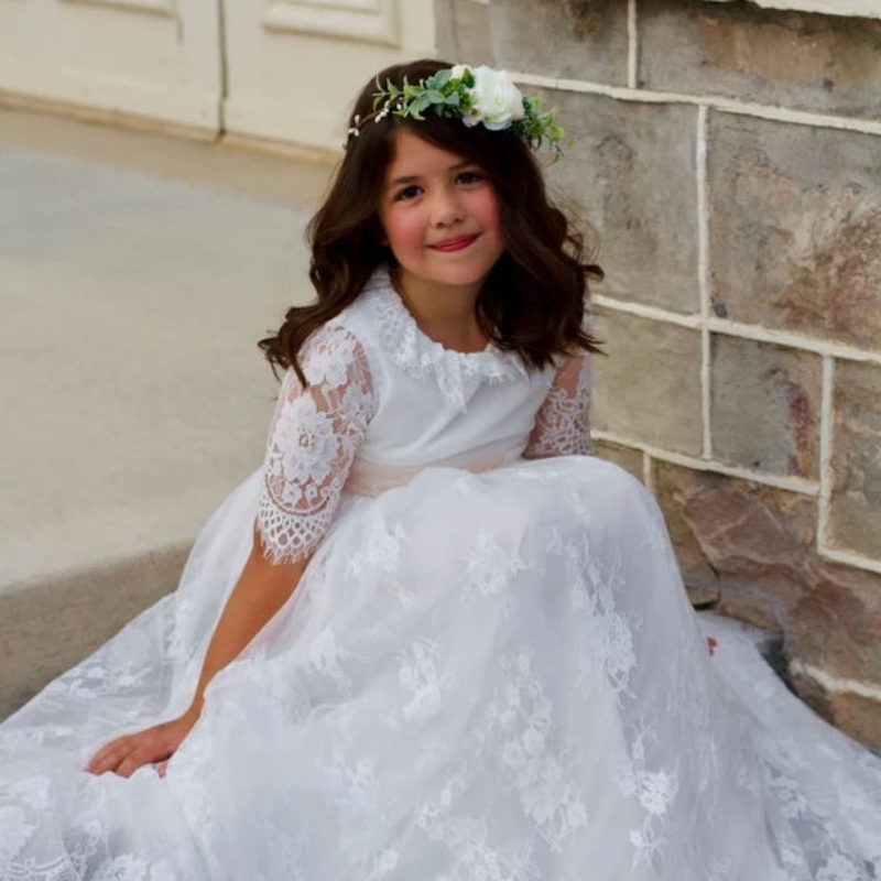 Rochii albe lungi pentru copii fete prințesă elegantănuntă oaspete pentru copii domnișoară dantelă rochie de seară rochie de seară 3 6 14 ani