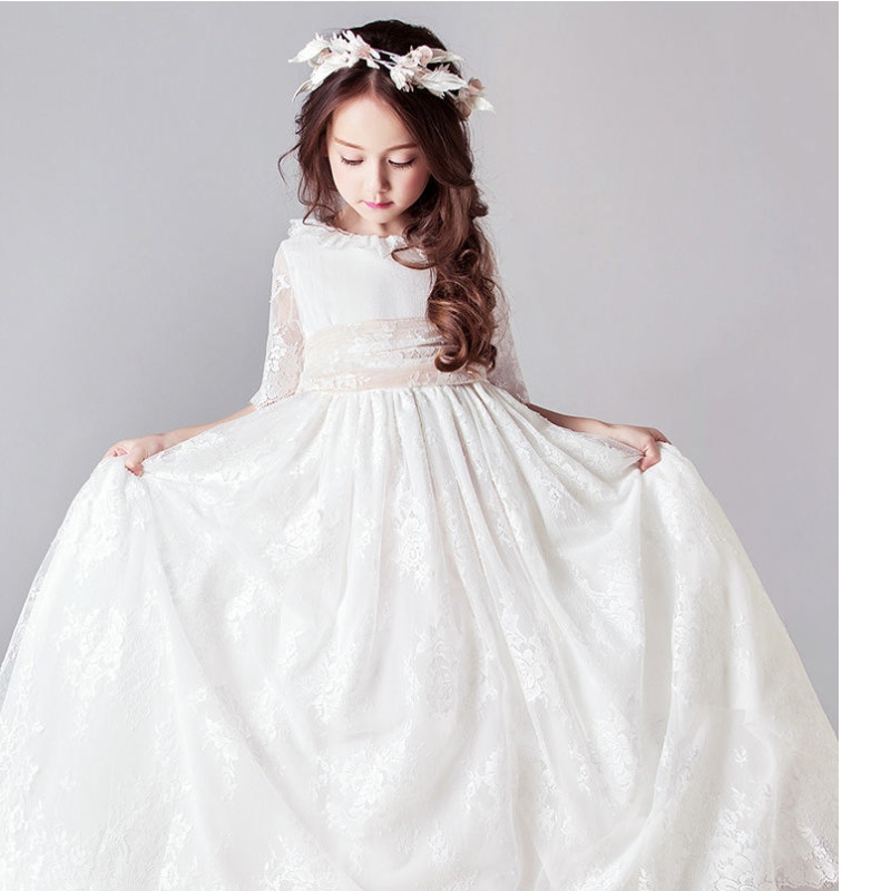 Rochii albe lungi pentru copii fete prințesă elegantănuntă oaspete pentru copii domnișoară dantelă rochie de seară rochie de seară 3 6 14 ani