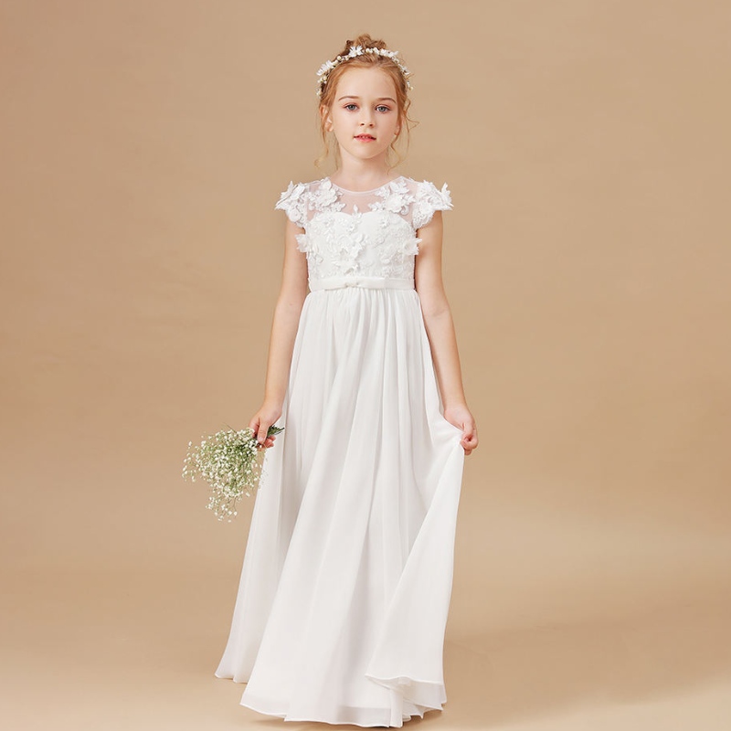 Rochii de fete cu flori aplicare pentru copii fără mâneci pentru petreceri denaștere pentru petreceri Vestidos elegant 2-14