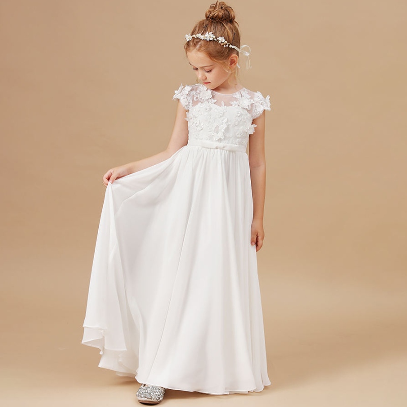 Rochii de fete cu flori aplicare pentru copii fără mâneci pentru petreceri denaștere pentru petreceri Vestidos elegant 2-14