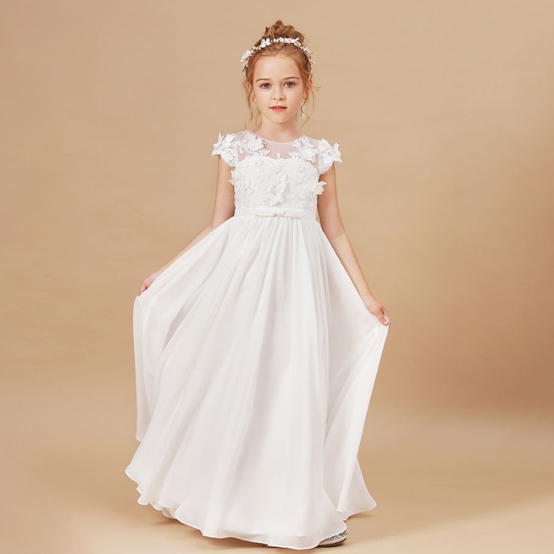 Rochii de fete cu flori aplicare pentru copii fără mâneci pentru petreceri denaștere pentru petreceri Vestidos elegant 2-14