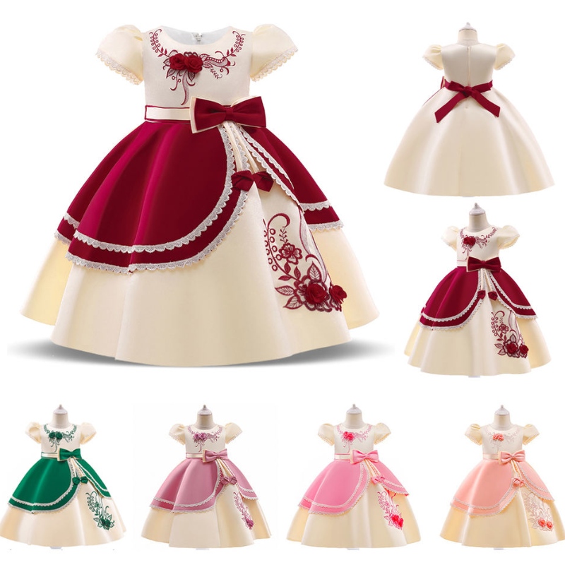 2022 Copii formali Rochie de broderie vintage pentru fete Copii Costum Prom Party Party Princess Girls Seara Vestido