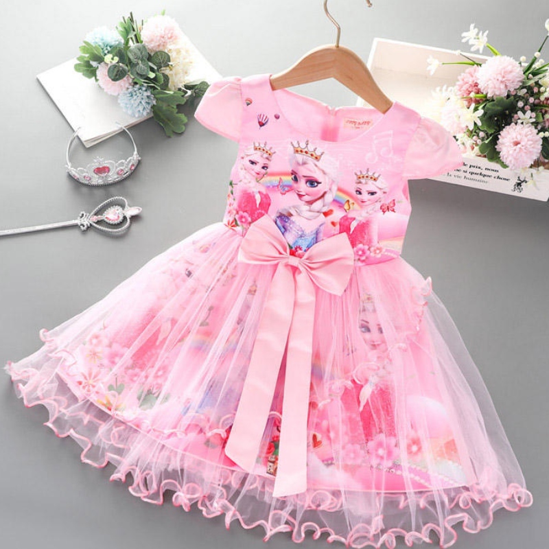 2-8y fete rochie de vară varănouă cu mânecă scurtă prințesă elsa mesh tutu fustă pentru copii \\ rochie cosplay pentru copii