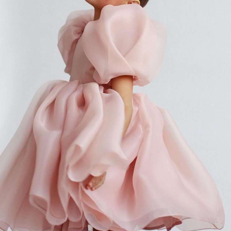 Fashion Girl Princess Vintage Rochie Tulle Copil Vestido Puff Sleeve Pink Nunta Petrecere denuntă Tutu Copil Rochie rochie cu mingea