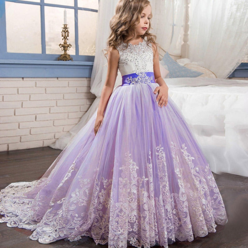 2022 Rochie de fete de vară Copii lungi de domnișoară de onoare Copii Copii Prințesa Petreceire Rochie de mireasă 3 10 14 ani Vestido