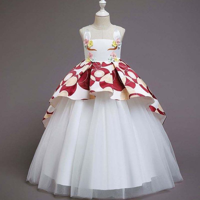Rochie de broderie baige applique rochie pentru fete petrecere pe pardoseală rochie de unicorn de tracțiune