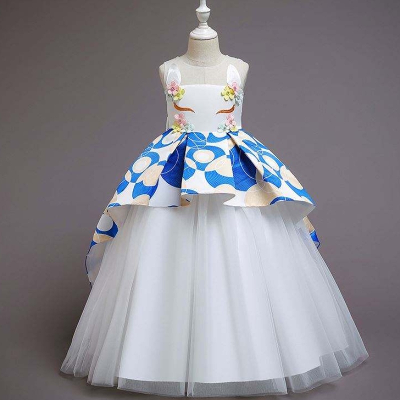Rochie de broderie baige applique rochie pentru fete petrecere pe pardoseală rochie de unicorn de tracțiune