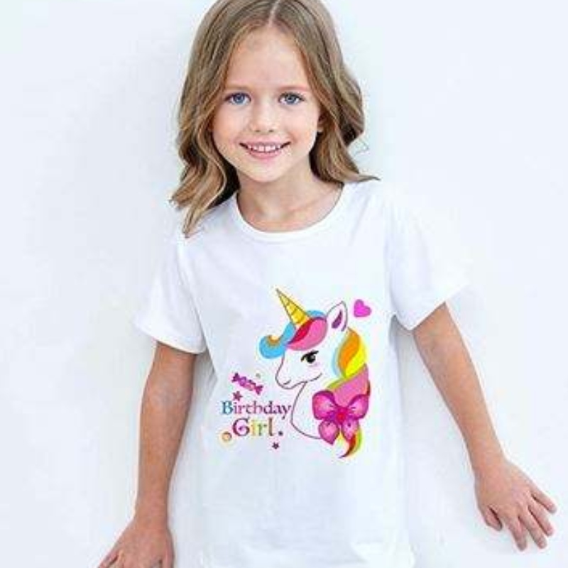 Baige Girl Summer, cu mânecă scurtă, unicorn unicorn, tricouri de bumbac imprimat curcubeu Tutu Fustă performantă