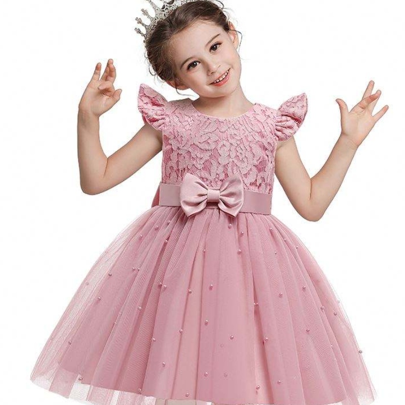 Rochie pentru copii Baige Cross-Front-Front-Fronting Color Solid Culoare Solid Dantelă Bowknot Copii \\ Party's Birthday D0761