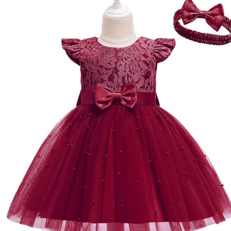 Rochie pentru copii Baige Cross-Front-Front-Fronting Color Solid Culoare Solid Dantelă Bowknot Copii \\ Party's Birthday D0761