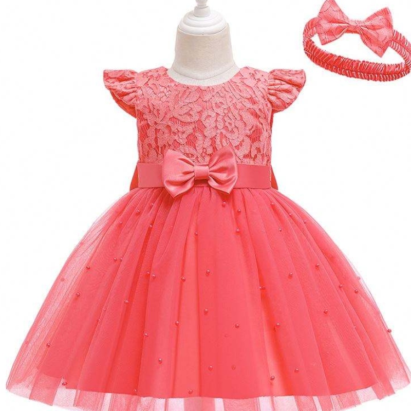 Rochie pentru copii Baige Cross-Front-Front-Fronting Color Solid Culoare Solid Dantelă Bowknot Copii \\ Party's Birthday D0761