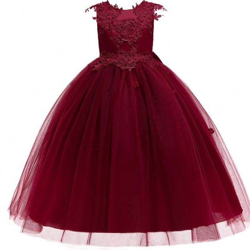Straturi de prințesă fără mâneci Baige, maroon alb roz roz floare de piele, rochii de petrecere de zi cu flori rochie pentru fată