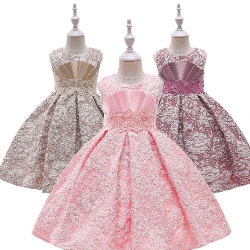 Baige New Sosire Single Jacquard Elegant pentru fete Elegant Rochie Stock Puffy Kids Girl Rochie L5253