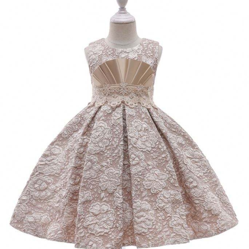 Baige New Sosire Single Jacquard Elegant pentru fete Elegant Rochie Stock Puffy Kids Girl Rochie L5253