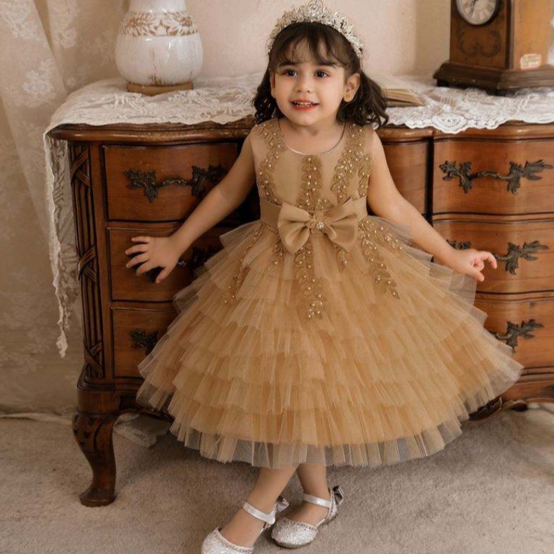 Baige pentru copii de înaltă calitate pentru copii Rochie pentru copii Tutu Tutu Princess Flower Girl Rochie de mireasă N2118
