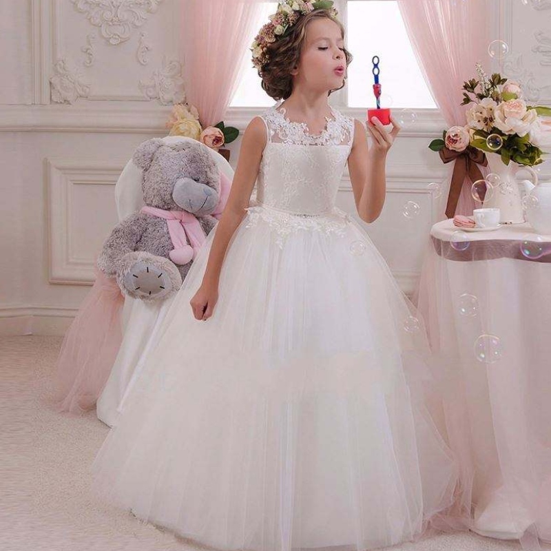 Baige White Wedding Elegant Girl Rochie Prom Rochie pentru copii pentru copii
