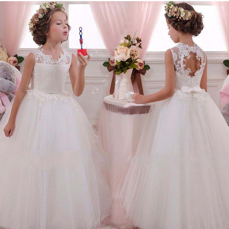 Baige White Wedding Elegant Girl Rochie Prom Rochie pentru copii pentru copii