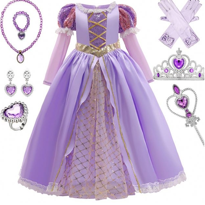 Baige Girls Princess Sofia Rochie Cosplay Costum Copii Sequins Sophia Strayred Mâneci lungi pentru Copii Carnaval Rochie de petrecere de Halloween