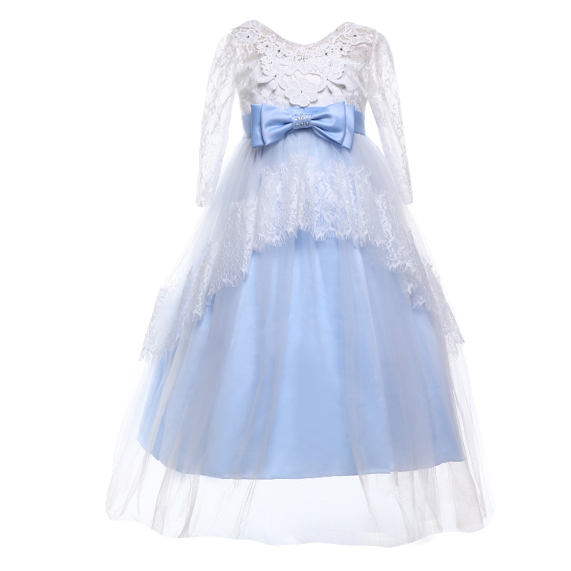 Rochie de mireasă pentru copii \\ Fată de șapte sferturi cu mânecă din dantelă fustă cu barbă rochie superbă