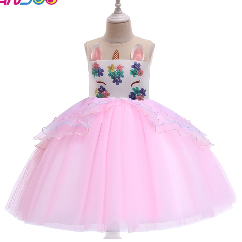 Ansoo unicorn Princess Flower Girl Rochie Copii cu ridicata Copii de mireasă Rochie pentru fete Lungime pentru genunchi