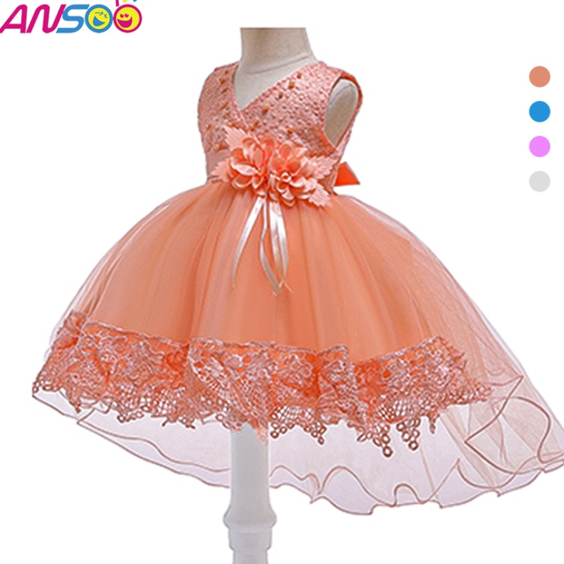Ansoo Pretty Peach Children \\ Girl Birthday Princess Flower Orange Rochie de mireasă pentru fată