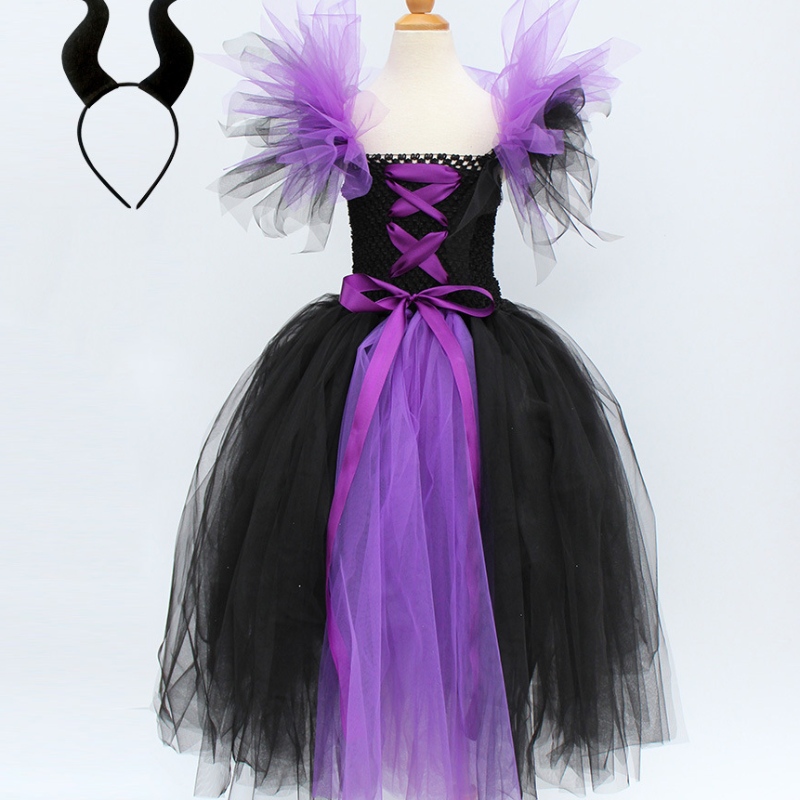 Rochie de tutu fantezistă pentru fete răi regină magică vrăjitoare, răufăcători, mal Evie Princess Costum cu îmbrăcăminte de cap