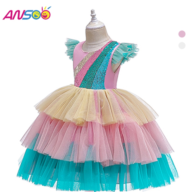 Ansoo Luxury Mermaid Scale Ballet Tutu Kids Girls Sequined Princess Halloween Cosplay Costume pentru fată