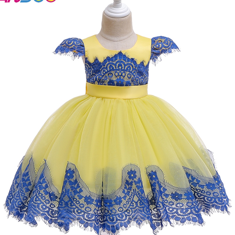 Ansoo New Children's Clash Color Ins Sequins Sequins Lace Princess Rochie cu arc mare pentru 3-10 ani fată