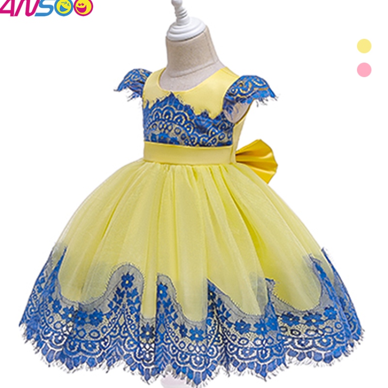 Ansoo New Children's Clash Color Ins Sequins Sequins Lace Princess Rochie cu arc mare pentru 3-10 ani fată