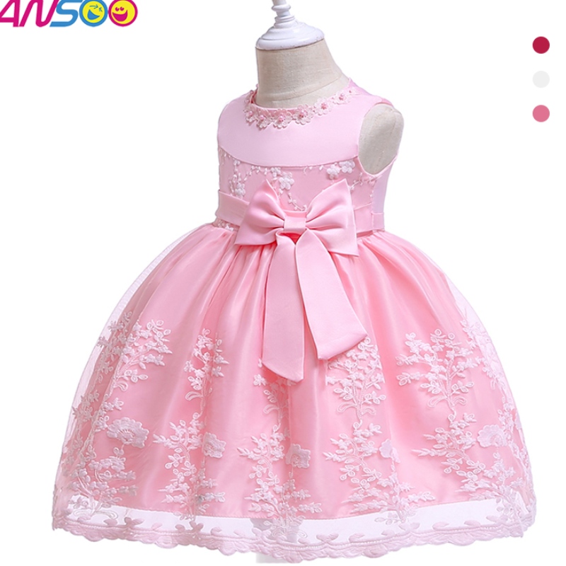 ANSOO Summer Flower Kids Rochie roz pufos pentru fete 4coloruri pentru fete petrecerea rochiei roșii rochie denuntă prințesă pentru copii
