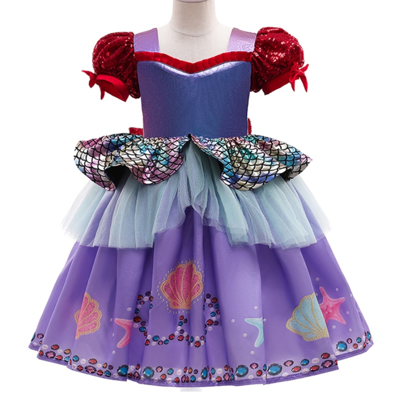 Ansoo Amzdreams 2022 New Factory Kids Party Party Haine de ziua denaștere Prințesa Sirenă Girl Purple Tutu Rochie cu bandă de bandă rochie de sirenă
